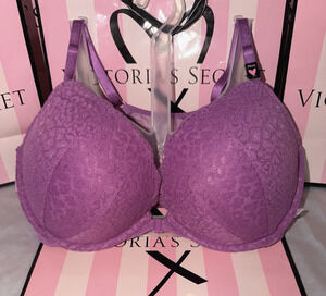Victoria's Secret Push Up Bra 34DD Purple Cheetah